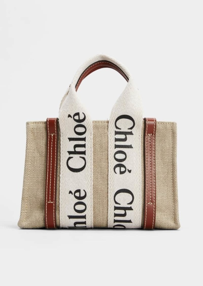 Chloé Chloe Woody Mini Tote Bag in Linen with Crossbody Strap