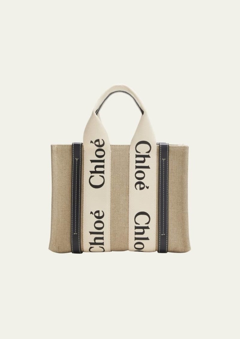Chloé Chloe Woody Small Tote Bag in Linen with Crossbody Strap