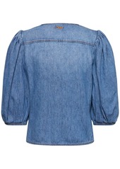Chloé Cotton & Linen Denim Puff Sleeve Shirt
