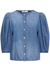 Chloé Cotton & Linen Denim Puff Sleeve Shirt