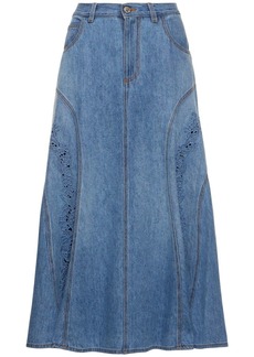 Chloé Cotton & Linen Embroidered Midi Skirt