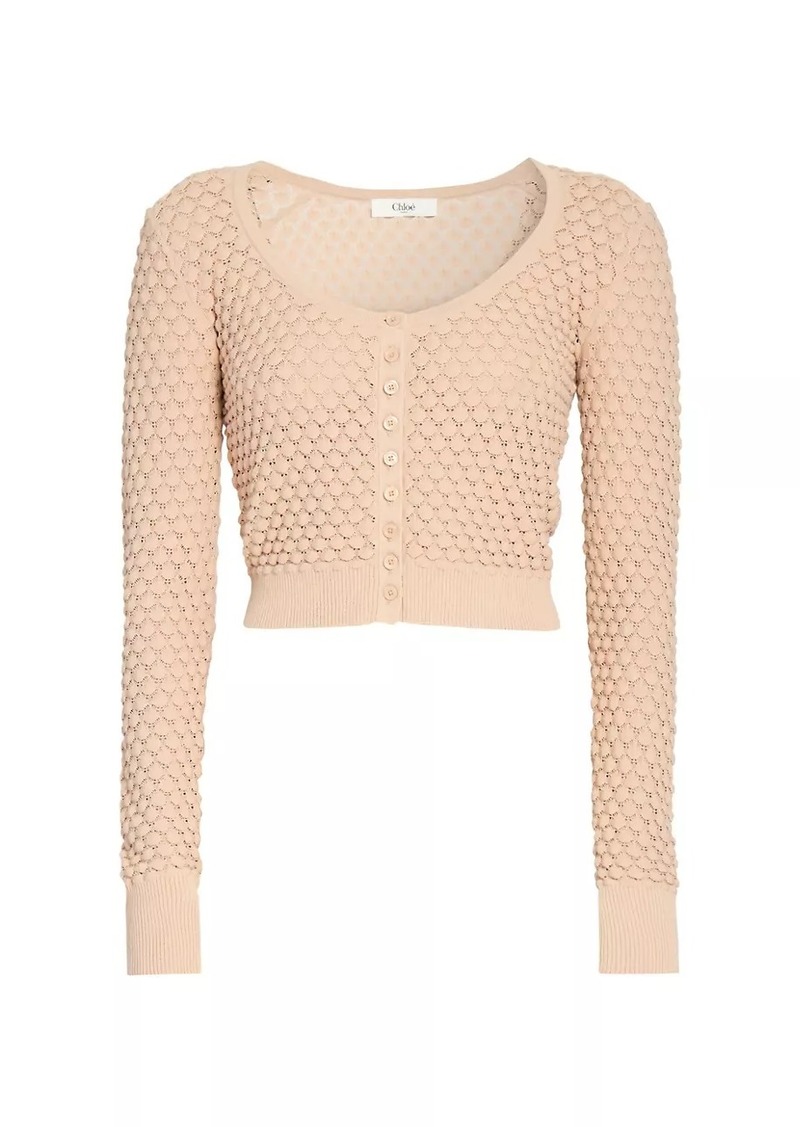 Chloé Cotton Pointelle Knit Scoopneck Cardigan