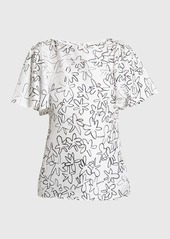 Chloé Doodle Floral Flutter-Sleeve Silk Top