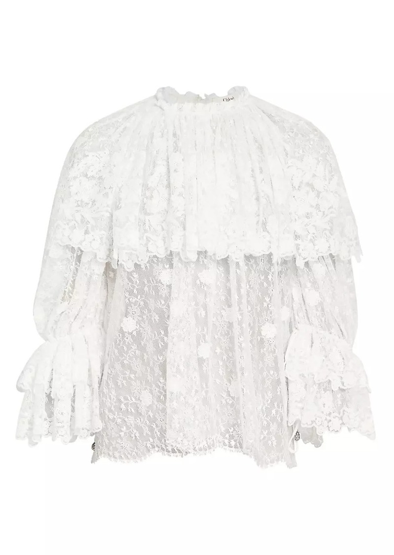 Chloé Draped Sheer Lace Top