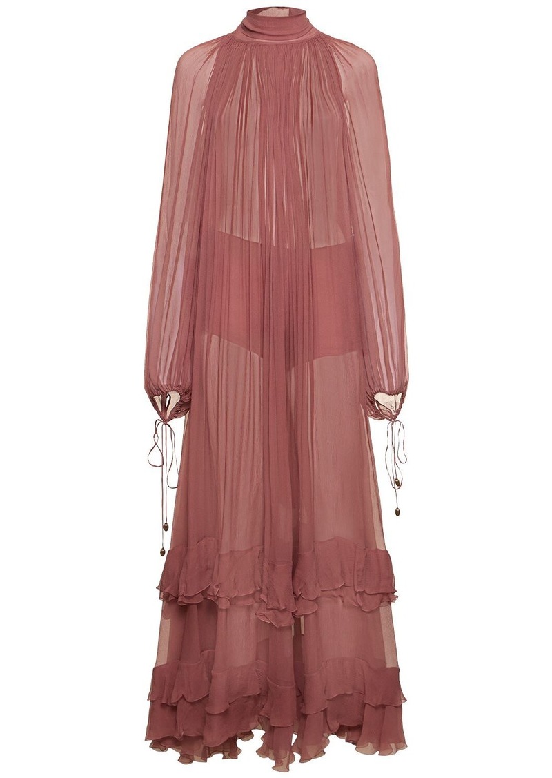 Chloé Draped Silk Mousseline Long Dress