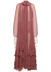 Chloé Draped Silk Mousseline Long Dress