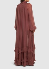 Chloé Draped Silk Mousseline Long Dress