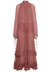 Chloé Draped Silk Mousseline Long Dress