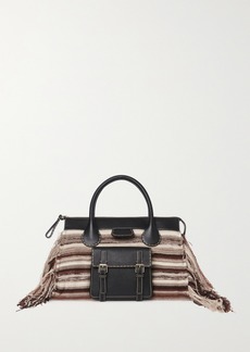 Chloé Edith Large Fringed Striped Recycled Cashmere And Leather Tote