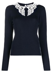 Chloé embroidered collar ribbed blouse