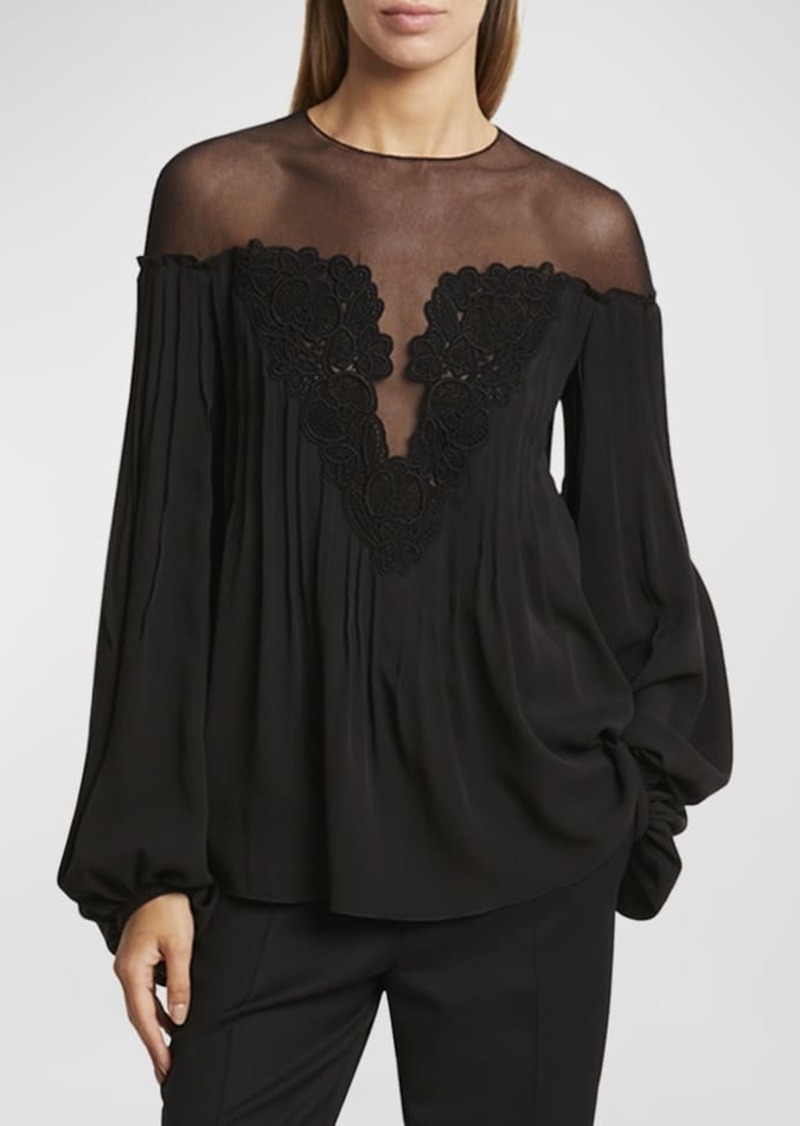 Chloé Illusion Silk Top with Lace Detail