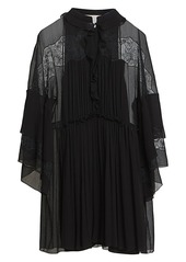 Chloé Lace Detail Pleated Silk Dress