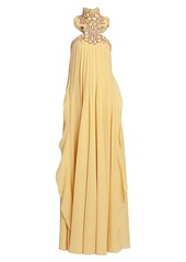 Chloé Lace High-Neck Silk Georgette Gown