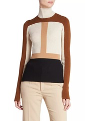 Chloé Light Wool Intarsia Fitted Turtleneck Colorblock Sweater