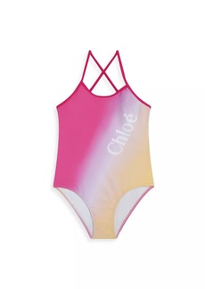 Chloé Little Girl's & Girl's Logo Tri-Tone One-Piece Swimsuit