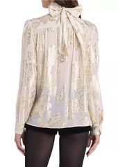 Chloé Metallic Floral Jacquard Silk Blouse