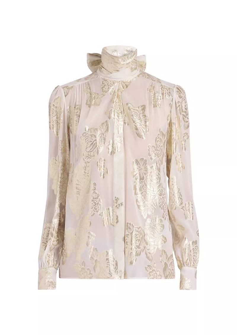 Chloé Metallic Floral Jacquard Silk Blouse