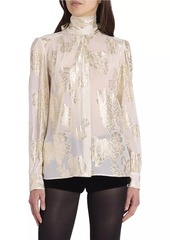 Chloé Metallic Floral Jacquard Silk Blouse