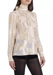 Chloé Metallic Floral Jacquard Silk Blouse