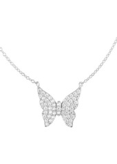 Chloé Rhodium Plated Sterling Silver & Cubic Zironia Butterfly Pendant Necklace