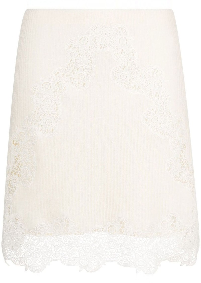 Chloé ribbed-knit lace-trim miniskirt