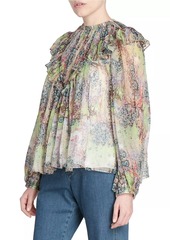 Chloé Ruffled Multicolor Print Silk Top