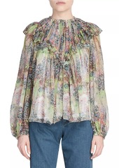 Chloé Ruffled Multicolor Print Silk Top