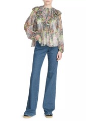 Chloé Ruffled Multicolor Print Silk Top