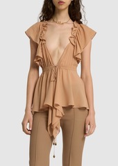 Chloé Ruffled Silk V Neck Top