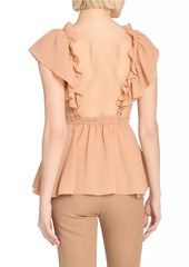 Chloé Silk Ruffled Plunging V-Neck Top