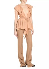 Chloé Silk Ruffled Plunging V-Neck Top