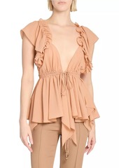 Chloé Silk Ruffled Plunging V-Neck Top