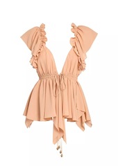 Chloé Silk Ruffled Plunging V-Neck Top