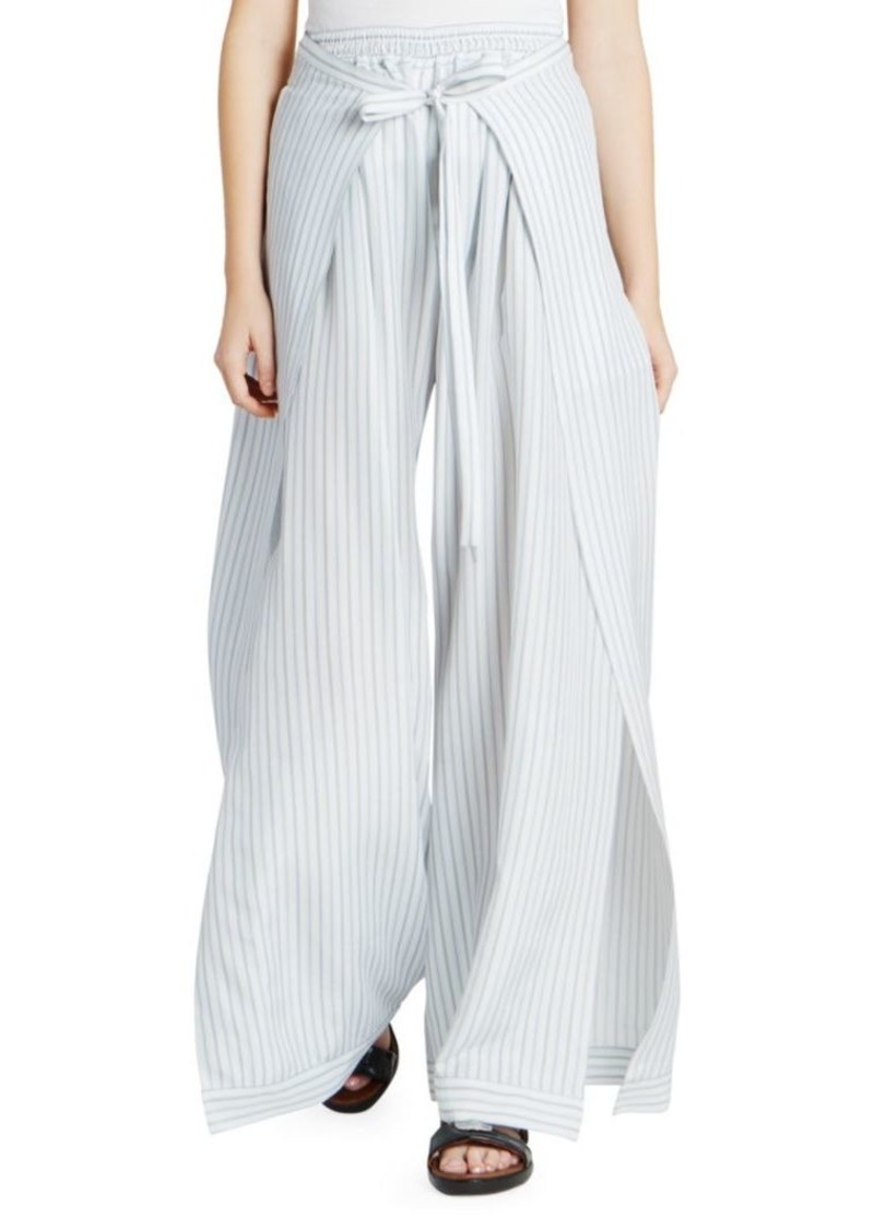 striped tie front pants