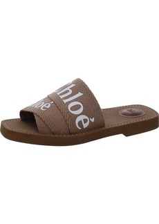 Chloé Womens Canvas Peep-Toe Slide Sandals