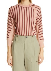 Chloé Chloe Asymmetrical Button Front Pointelle Stripe Sweater in Fallow Pink at Nordstrom