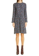 Chloé Chloe C Flower Floral Print Long Sleeve Crepe Dress in Abyss Blue at Nordstrom