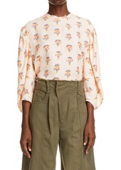 Chloé Chloe Floral Print Scallop Collar Top in Wild Pink at Nordstrom