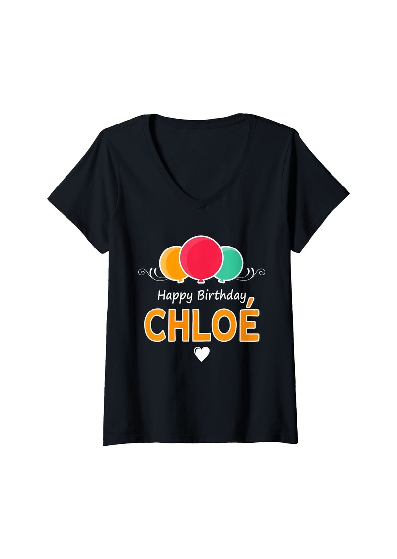 Womens Happy Birthday saying Chloé V-Neck T-Shirt