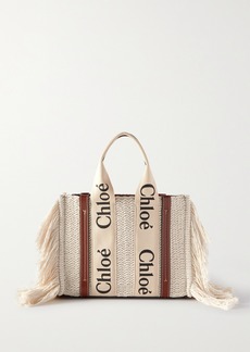 Chloé Woody Small Leather-trimmed Fringed Recycled Cotton Tote
