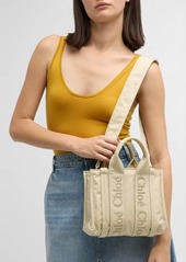 Chloé Woody Small Tote Bag in Recycled Nylon with Crossbody Strap