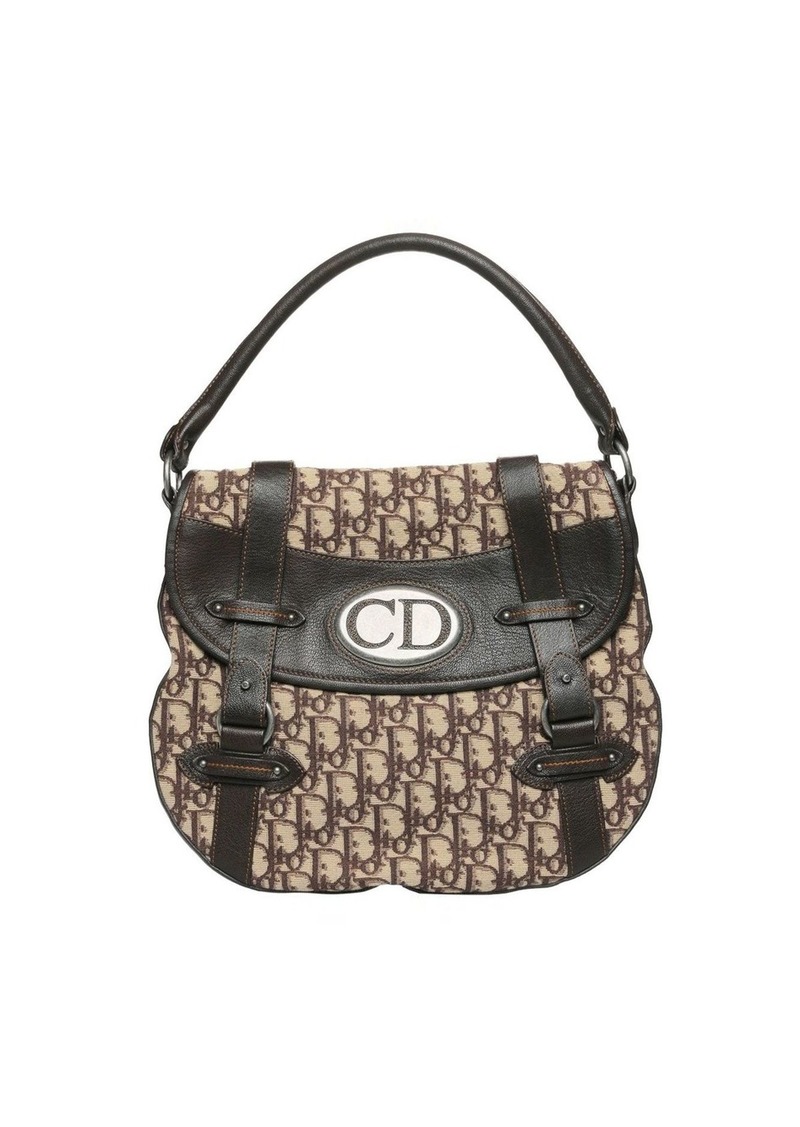 Christian Dior Brown Oblique Canvas and Leather CD Logo Flap Hobo Bag