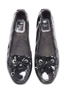 CHRISTIAN DIOR black patent silver CD charm bow flat loafer