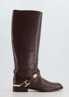 Christian Dior Burgundy Leather Boots With Gold Logo Detail