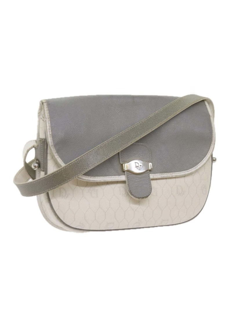 Christian Dior Honeycomb Canvas Shoulder Bag PVC Leather White