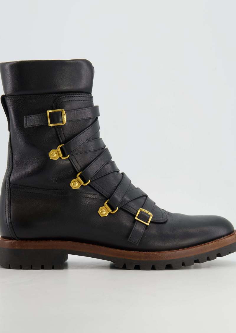 Christian Dior Leather Wildior Boots With Gold Logo Detail