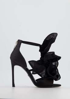 Christian Dior Satin And Lace Appliqué Evening Ankle Strap Heels