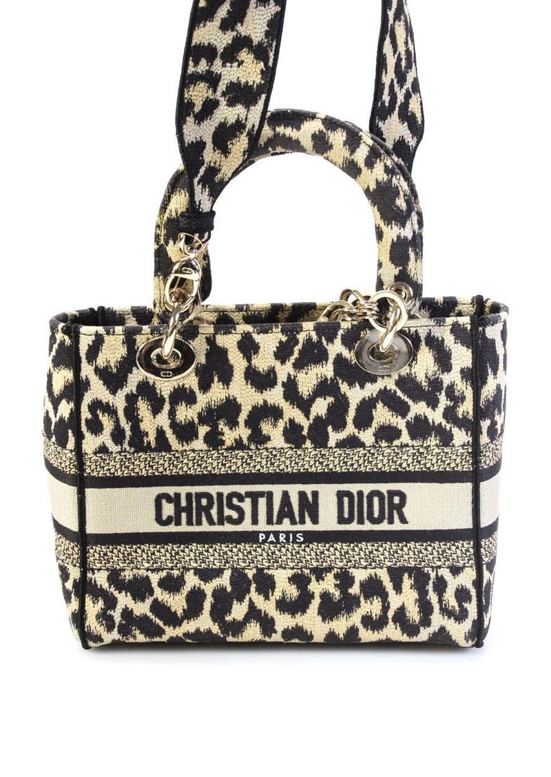 Christian Dior Womens Canvas Lady Dior Leopard Bag Beige Two Way Strap Handbag