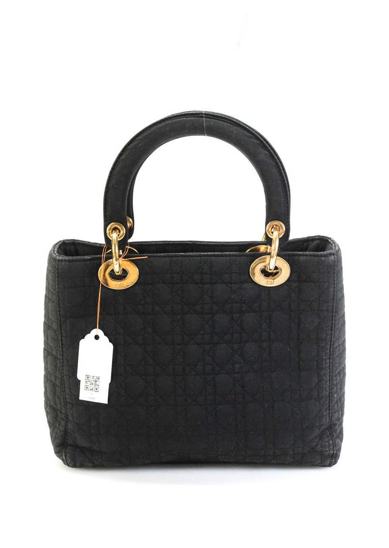 Christian Dior Womens Quilted Nylon Lady Dior Bag Small Black Tote Bag Handbag