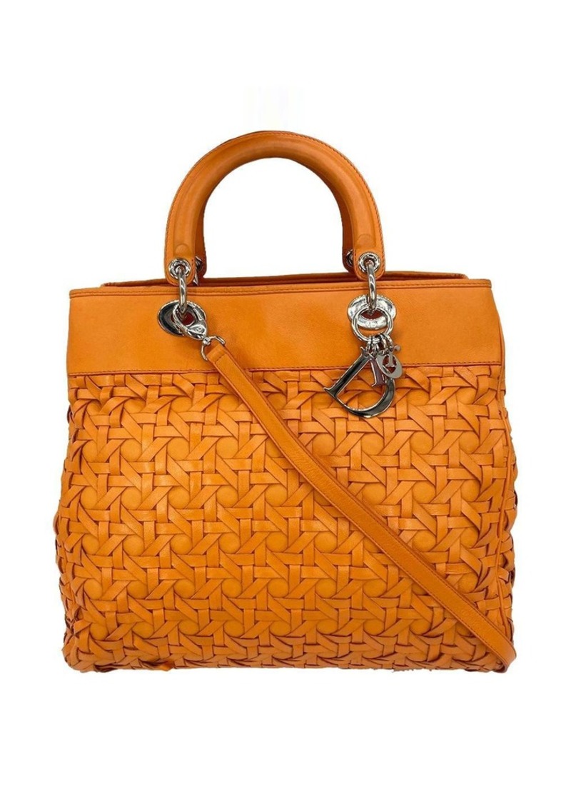 Christian Dior Woven Leather Orange Lady Dior Avenue Tote